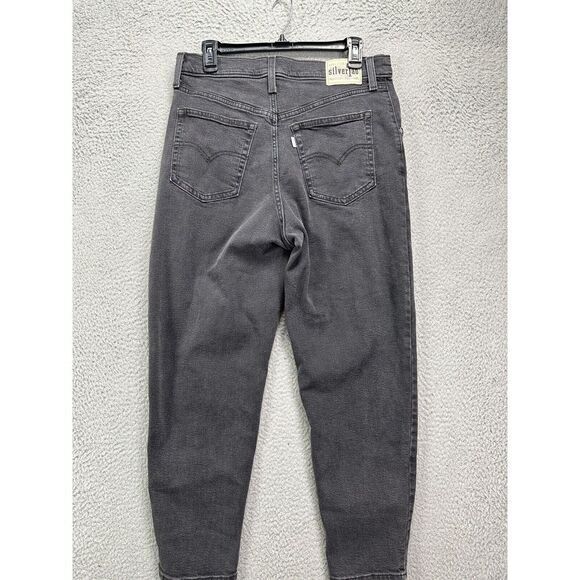 Levi Strauss Co Jeans Women 31 Black Silver Tab Mom Denim Pants Stretch 5 Pocket - Picture 2 of 12